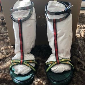 NEVER WORN Tartan Cotton High Cone Heels